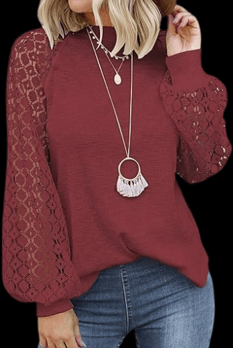 Sueter de encaje de manga larga para mujer estilo casual. Talla S