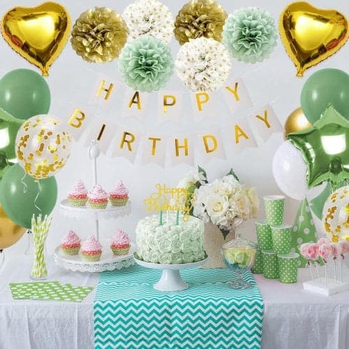 Decoraciones de cumpleaños verde salvia para mujeres y ninas