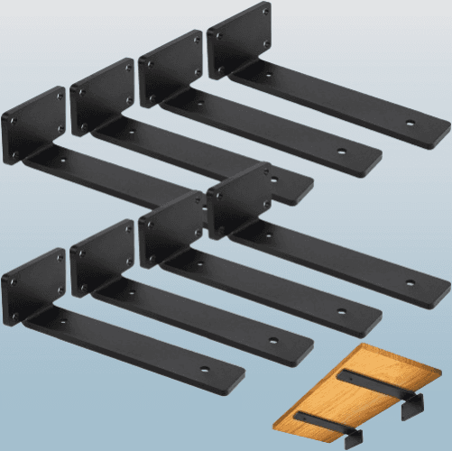 soportes en L de metal negro para estantes