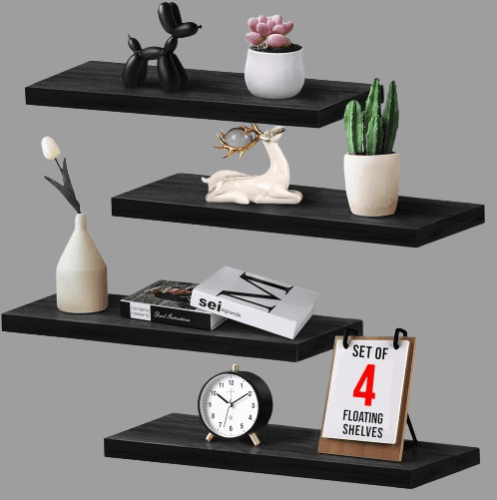 Estantes flotantes de pared negros de madera