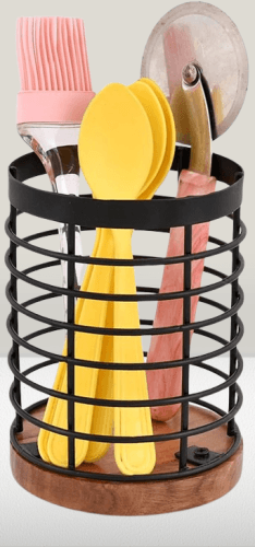 Soporte redondo para utensilios de cocina de hierro negro