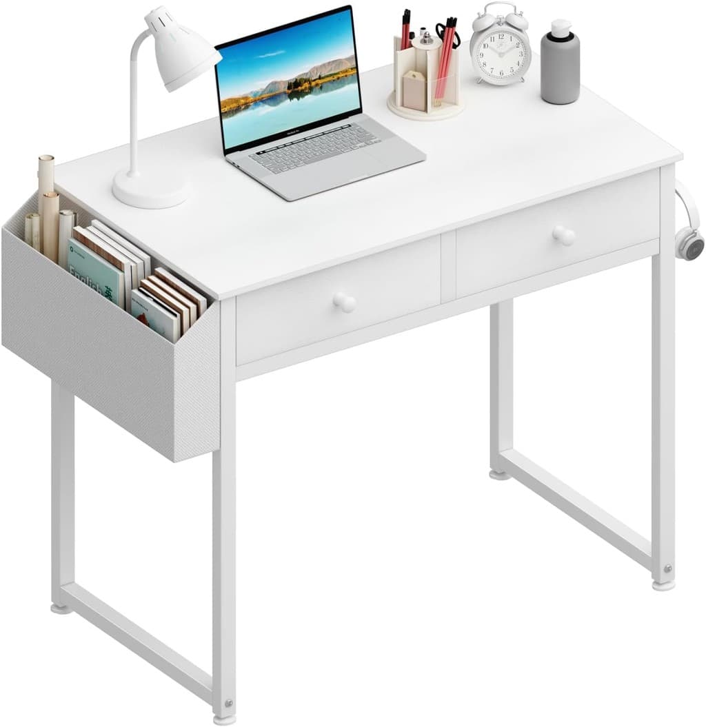 Escritorio pequeño blanco con cajones