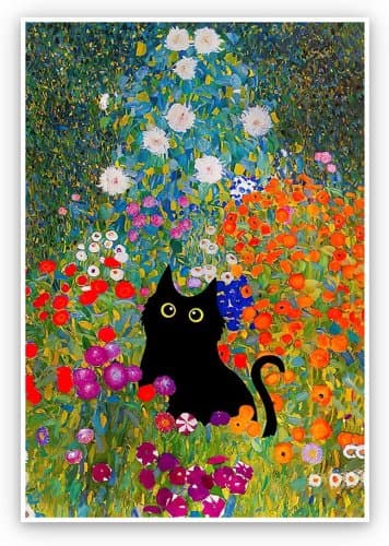 Pintura de gato estampado floral