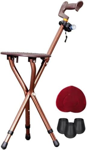 Bastón de caminar resistente con asiento plegable marrón