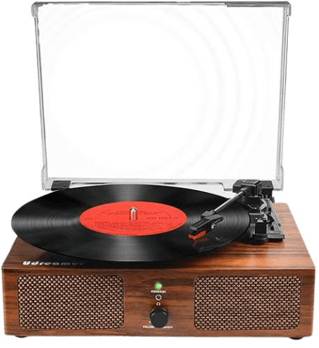Reproductor de discos de vinilo impulsado por correa