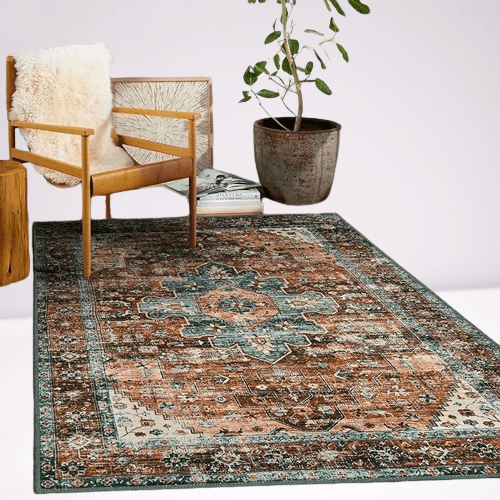 Alfombra vintage de 5 x 7 pies antideslizante bohemio