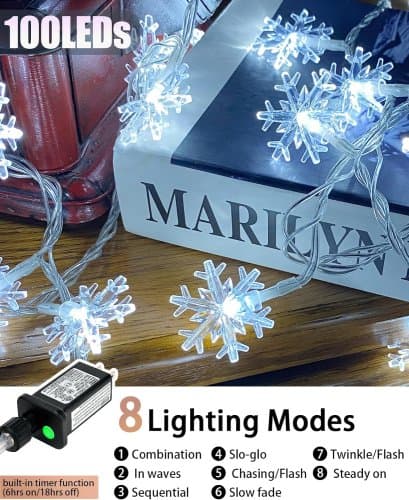 100 luces LED de copo de nieve de Navidad