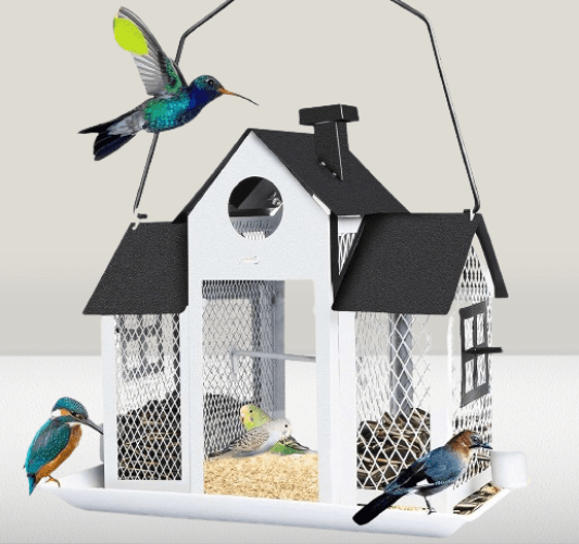 Casa solar para pájaros para colgar en el exterior de 9.9LB color blanco y negro