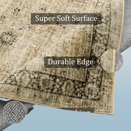 Alfombra vintage de 4 x 6 pies lavable y neutra COLOR BEIGE