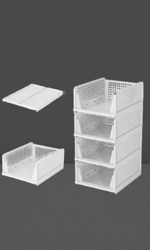 Paquete de 4 contenedores de almacenamiento apilables color blanco