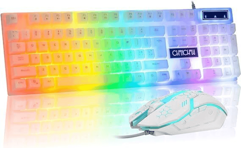 Teclado retroiluminado arcoíris de 104 teclas y mouse RGB de 7 colores