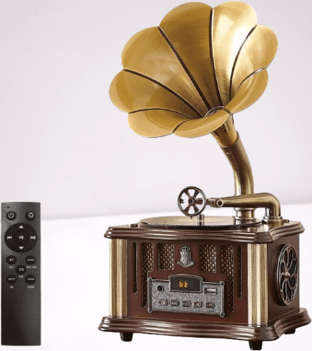 Tocadiscos de fonógrafo vintage con Bluetooth 4.2 todo en uno 2 altavoces estéreo integrados
