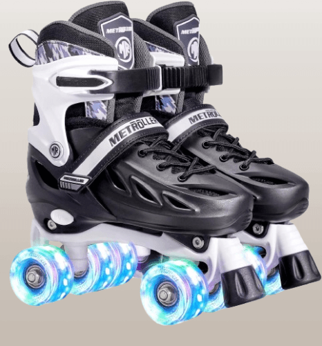 Patines de ruedas para niñas y niños adolescentes 4 tamaños ajustables para niños color negro