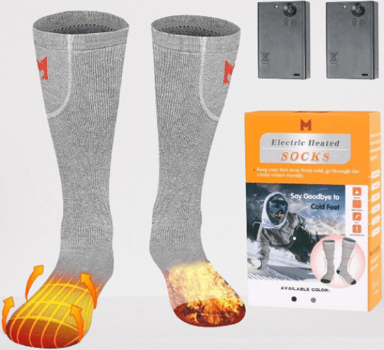 Calcetines térmicos para hombres y mujeres con batería color gris