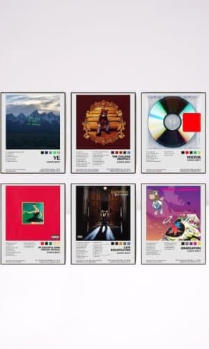 Kanye West -Juego de 6 pósteres de cubierta de álbum de 8" x 10"