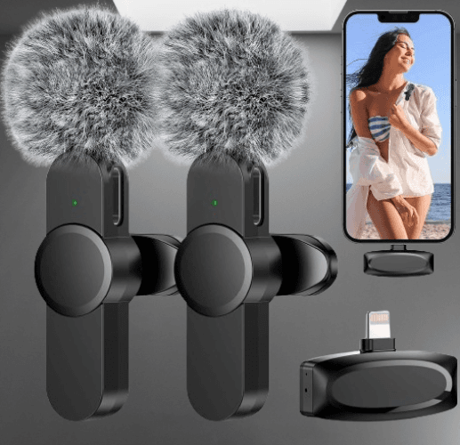Paquete de 2 micrófonos inalámbricos para grabación de video Plug-Play Denoise