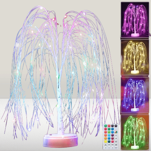Arbol blanco artificial con luces de hada con control remoto de 22 pulgadas