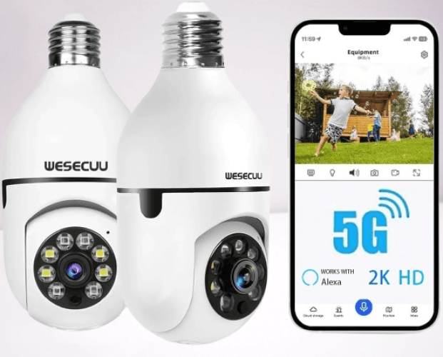 Cámara de seguridad de bombilla 2K 5G/2.4GHz para exteriores