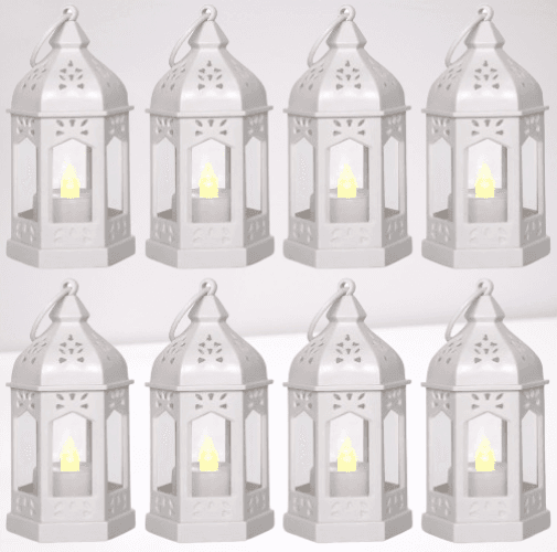 Mini linterna blanca con velas LED parpadeantes paquete de 8 unidades de 2,5 x 2,5 x 6 pulgadas.