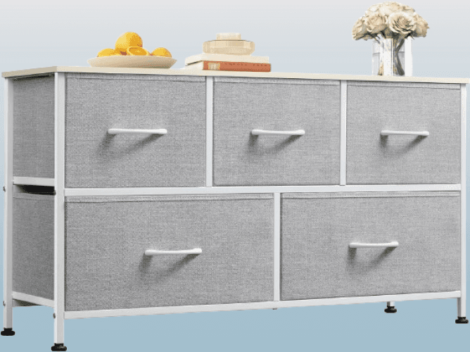 Cómoda de tela cómoda alta de 5 cajones para dormitorio
