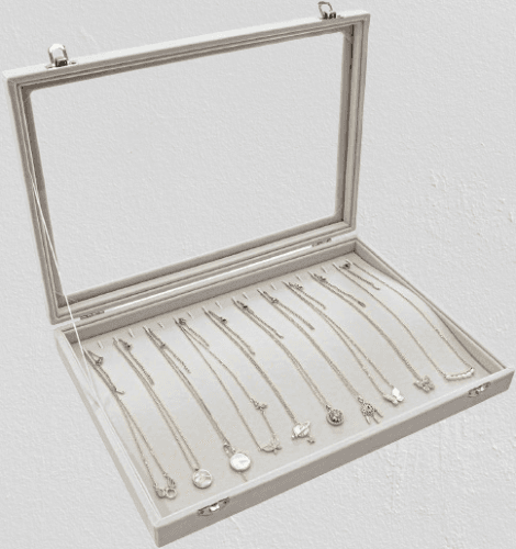 Organizador de collares con tapa de vidrio transparente