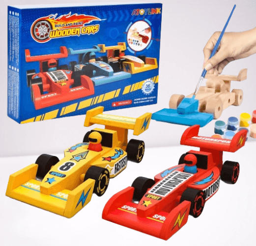 Manualidades de autos de madera para niños 3 unidades