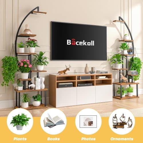 Soporte alto para plantas de interior con luz de crecimiento