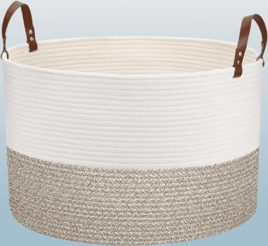 Cesta de cuerda de algodón extra grande de 20 x 20 x 13" color blanco con marrón