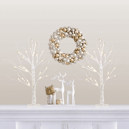Decoraciones de Navidad paquete de 2 árboles de abedul