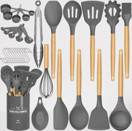 Juego de utensilios de cocina 33 piezas color gris