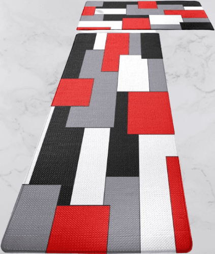 Juego de 2 tapetes de cocina acolchados color rojo gris negro y blanco