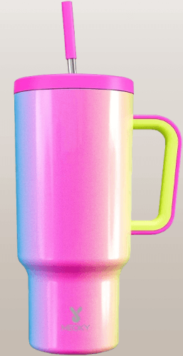 Vaso de 40 onzas con asa tapa a prueba de fugas color rosa