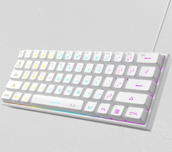 Teclado mini para juegos retroiluminado RGB de 61 teclas color blanco