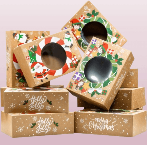 Paquete de 12 cajas de papel kraft de Navidad