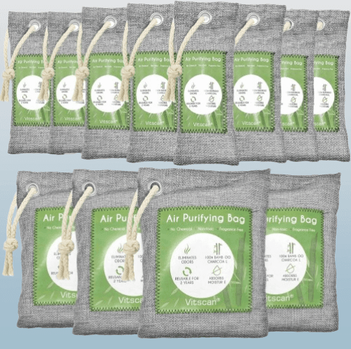 Paquete de 12 bolsas purificadoras de aire de carbón de bambú