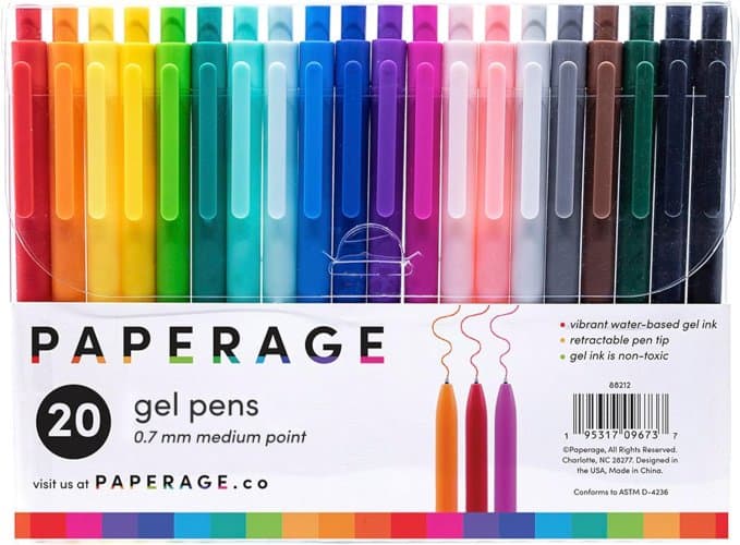 Bolígrafo de gel con punta media retráctil 20 unidades