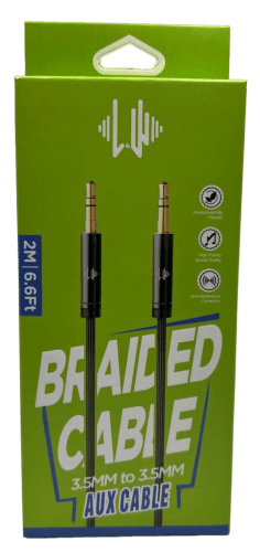 Cable auxiliar jack 3.5mm– 3.5mm de Nylon de 2mts