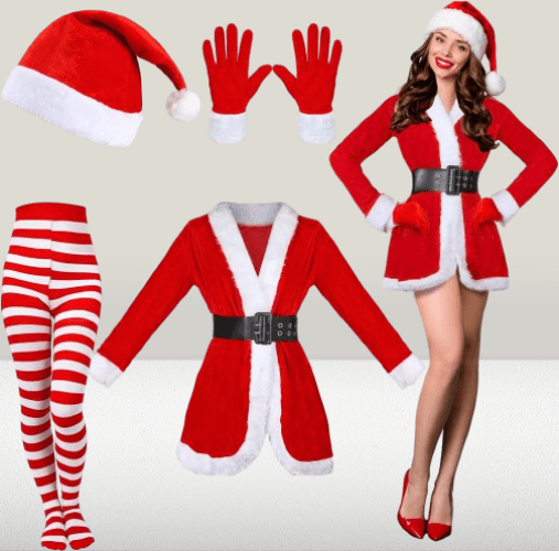Disfraz de Papá Noel de 5 piezas para mujer ideal para halloween