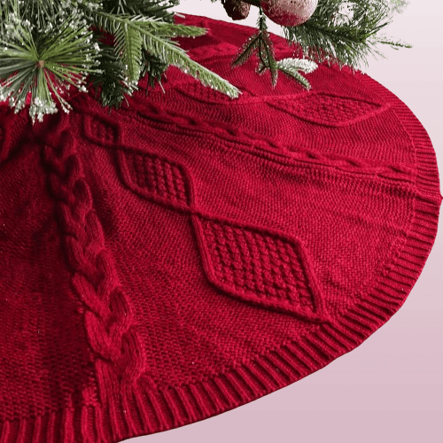 Falda tejida para árbol de Navidad: 48 pulgadas rojo vino